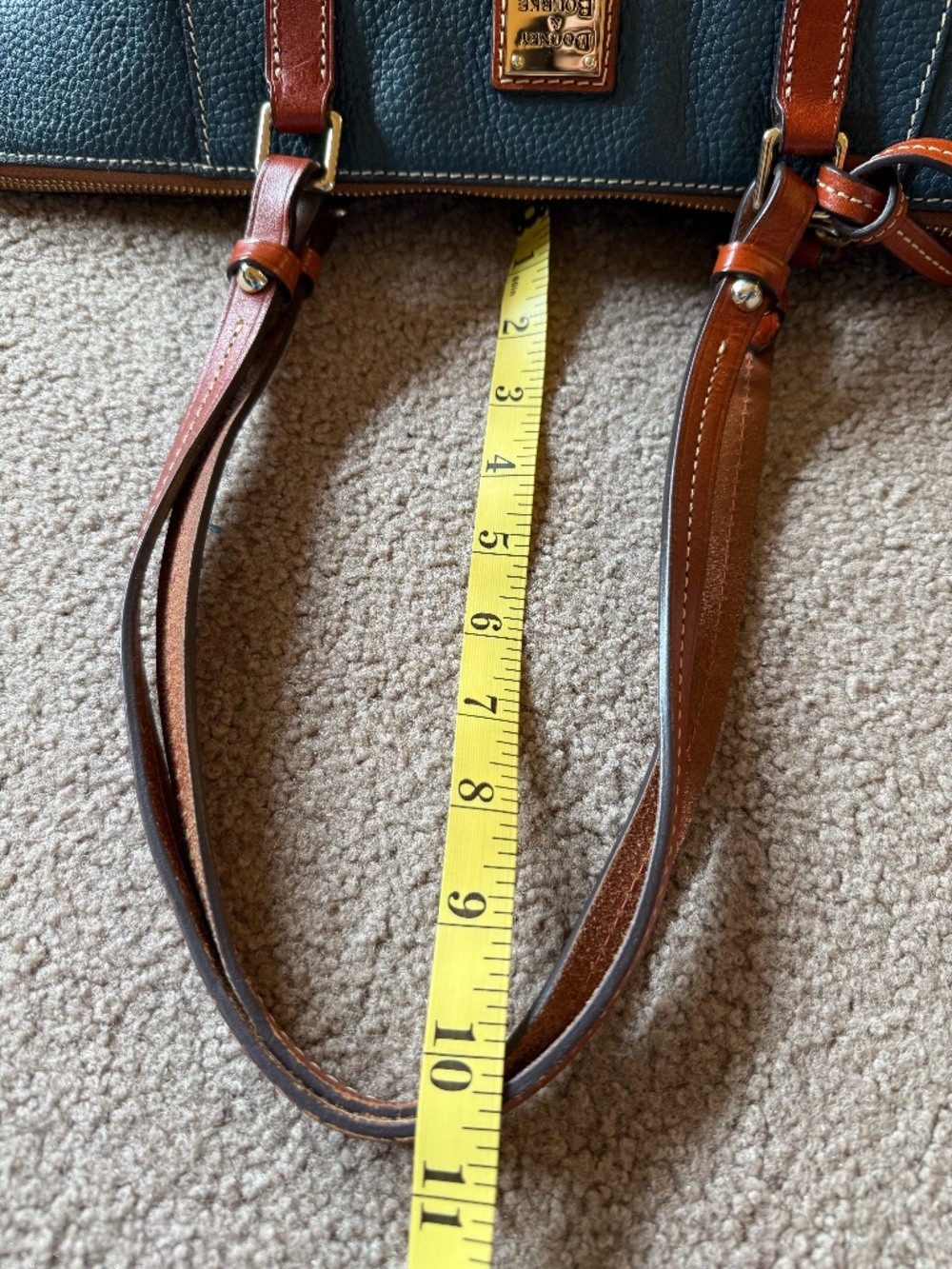 Dooney & Bourke Green/Blue Pebbled Leather Tote with Brown Trim - Picture 10 of 10